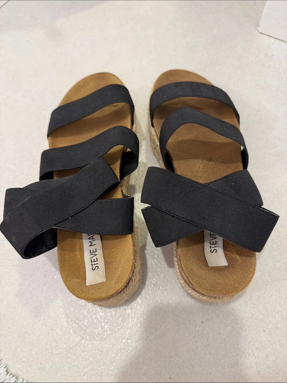 Steve Madden Black Crisscross Elastic Espadrille Slide Sandals